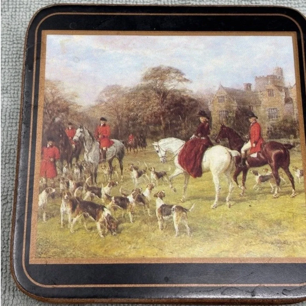 VTG Set 6 Pimpernel Placemats Cork‎ Backed English Fox Hunt/Equestrian New
